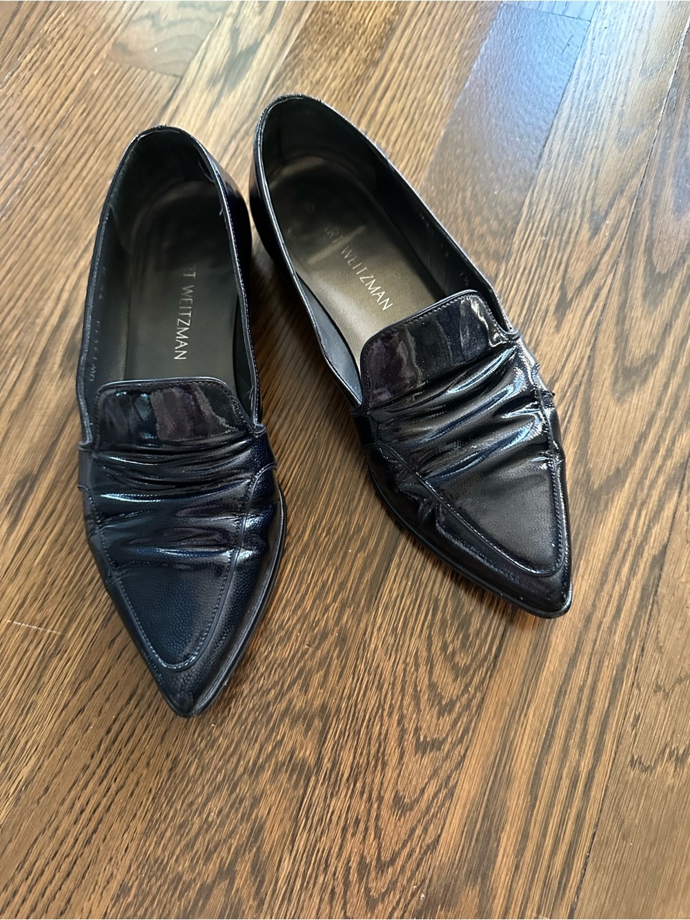 Stuart Weitzman dark blue Pointed Patent Leather Loafers